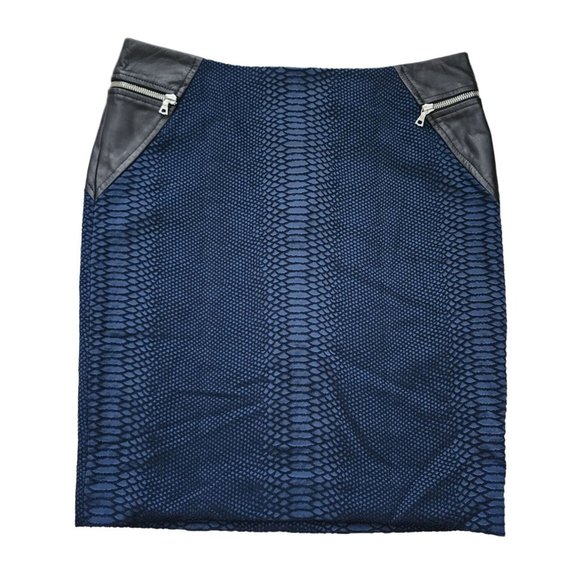 Yigal Azrouel NWT Blue Leather Trim Skirt Reptile Print 12